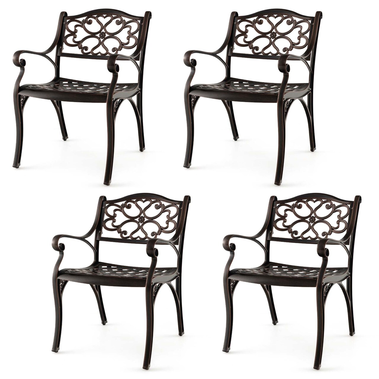 Costway 2/4 PCS Cast Aluminum Patio Chairs Set of 2 Outdoor Dining with Armrests & Curved Seats Bronze
